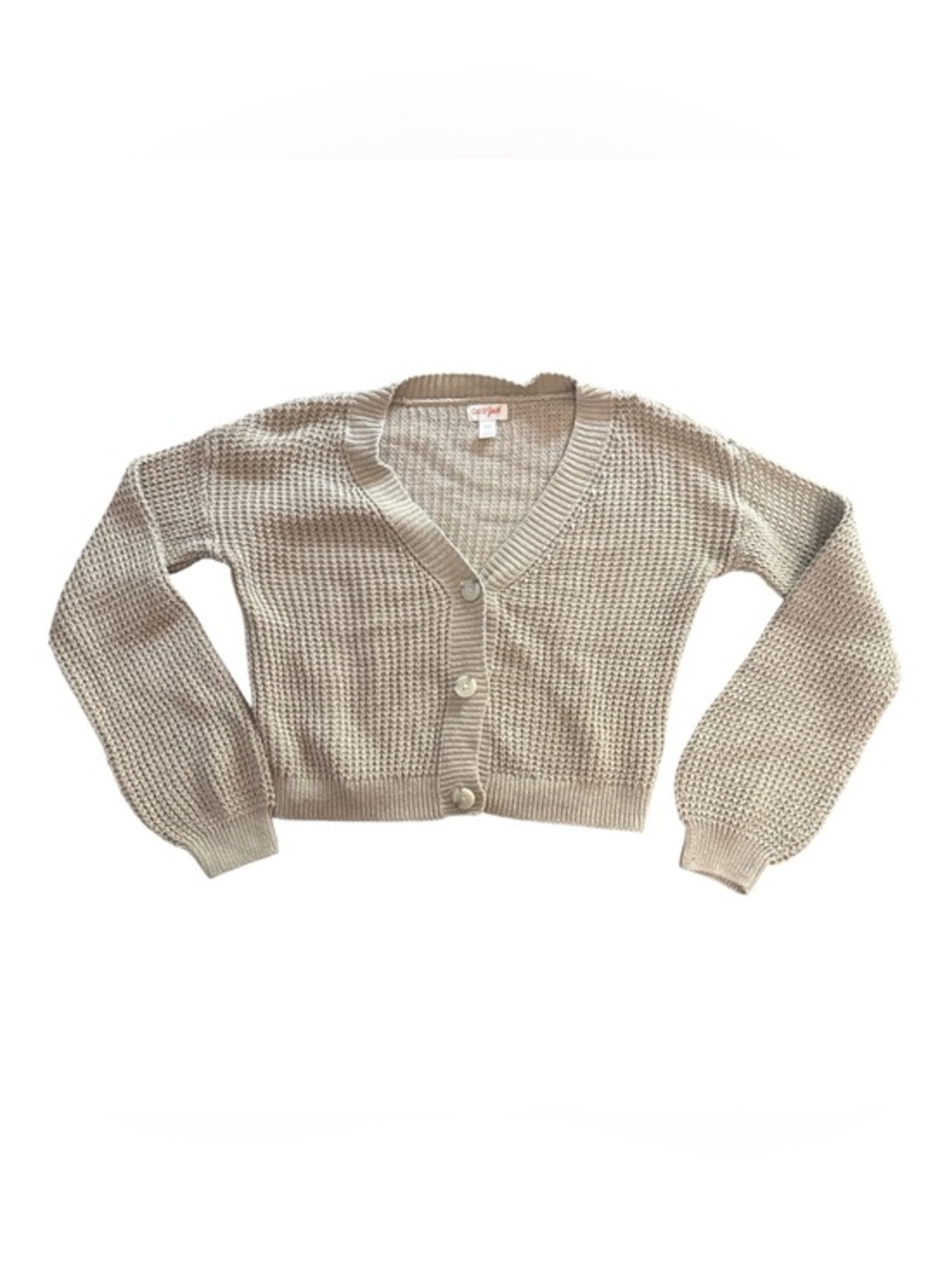 Cat & Jack Taupe Cropped V-Neck Button Cardigan Girls Size Medium 8 Years Old